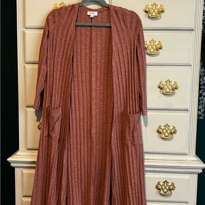 LulaRoe long dusty pink cardigan sweater.  Size XS